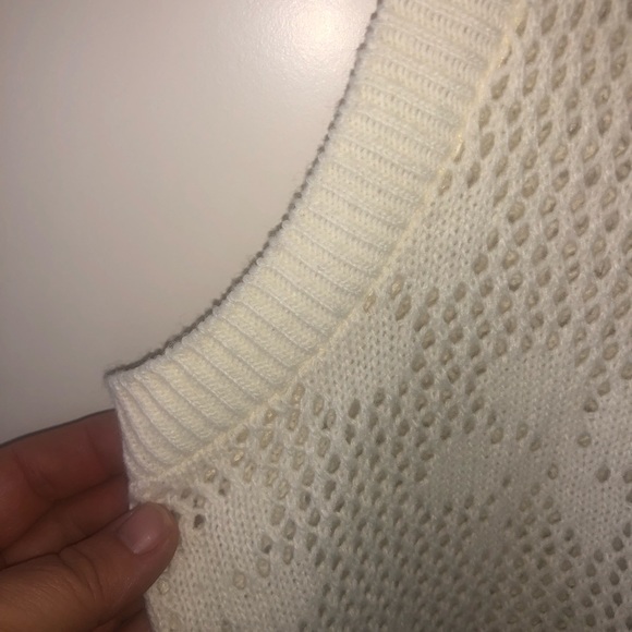 VINTAGE SWEATER VEST OPEN KNIT IVORY OPEN FRONT GRANDMA CORE COTTAGE CORE M/L - Picture 2 of 7